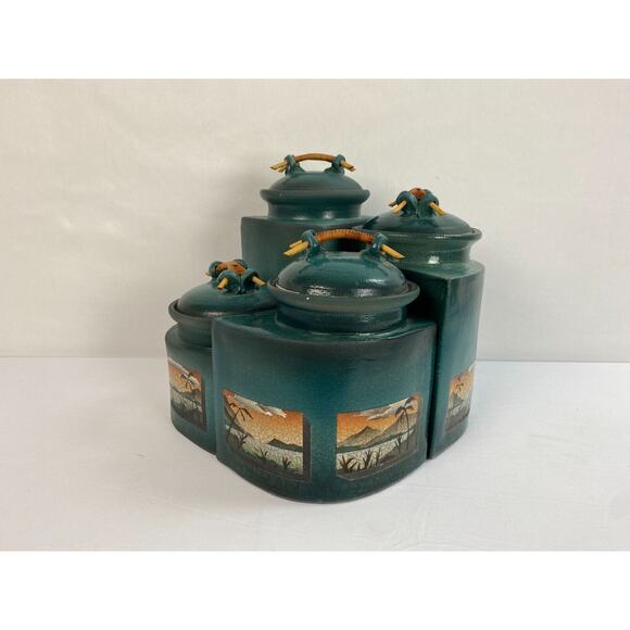 KEN JENSEN Full Set 4 Painted Covered Raku Jars, Beach Scenes, Signed - Picture 10 of 16